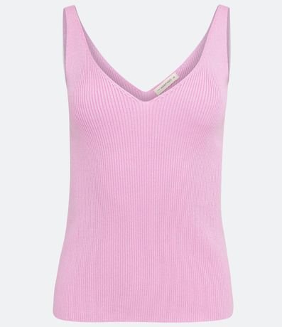 Blusa Musculosa en Punto Acanalado con Escote V 5