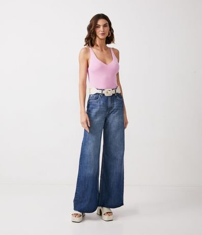 Blusa Musculosa en Punto Acanalado con Escote V 2