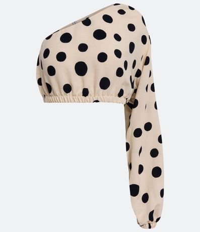Blusa Cropped en Viscolino con Escote Um Hombro y Estampado de Lunares 5
