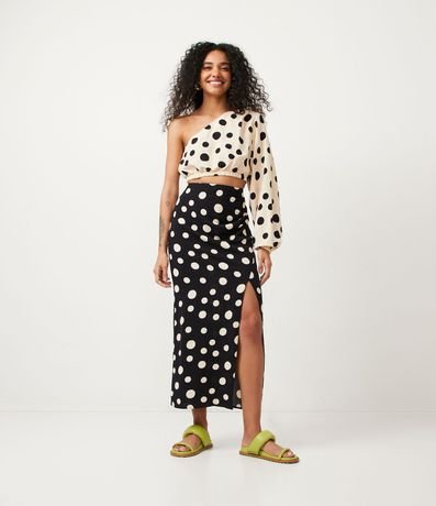 Blusa Cropped en Viscolino con Escote Um Hombro y Estampado de Lunares 2