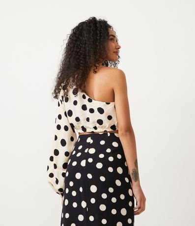 Blusa Cropped en Viscolino con Escote Um Hombro y Estampado de Lunares 3