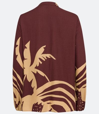 Blusa bata en Viscolino con lazo na Cuello y Estampado Follaje 7
