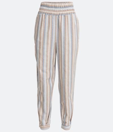 Pantalón Recto en Algodón con Cintura Elástica y Estampado de Rayas 5