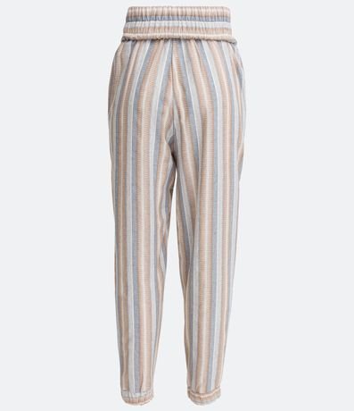 Pantalón Recto en Algodón con Cintura Elástica y Estampado de Rayas 6