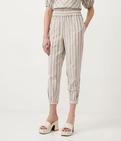 Pantalón Recto en Algodón con Cintura Elástica y Estampado de Rayas 2