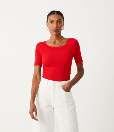 Blusa de Punto con Cuello Barco Acanalada 1