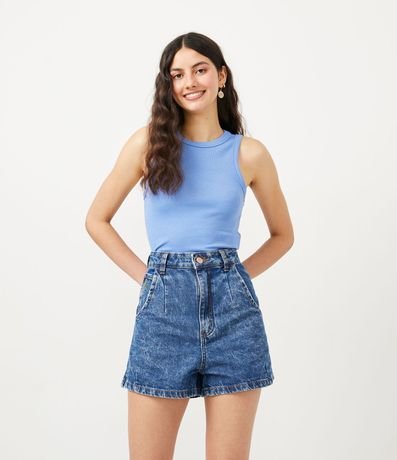 Blusa Cropped sin Manga en Ribana con Cuello Redondo 1