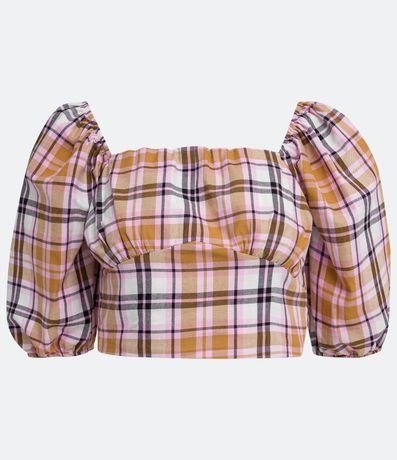 Blusa Cropped en Algodón con Estampado de Cuadros y Lazo en la Espalda 6