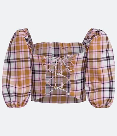 Blusa Cropped en Algodón con Estampado de Cuadros y Lazo en la Espalda 7
