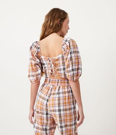 Blusa Cropped en Algodón con Estampado de Cuadros y Lazo en la Espalda 3