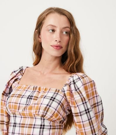 Blusa Cropped en Algodón con Estampado de Cuadros y Lazo en la Espalda 4