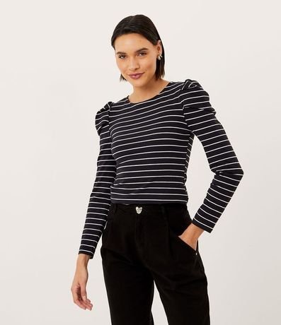 Blusa en Cotton con Manga Larga Abullonada