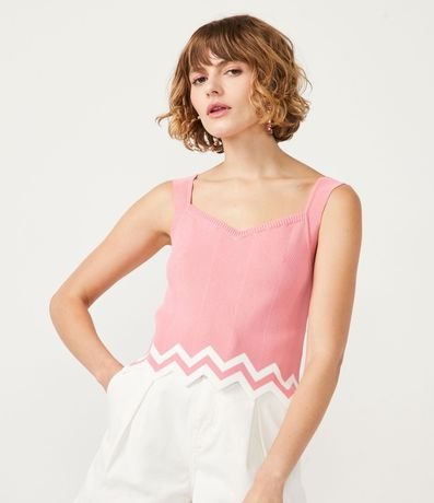 Blusa Sin Manga de Punto con Recorte Zigzag en la Barra