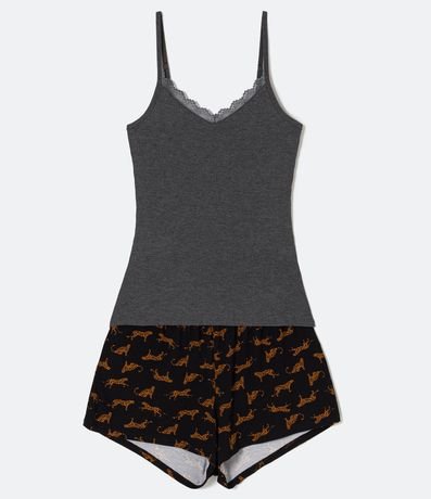 Pijama Short Doll en Ribana con Estampado de Leopardo y Rendinha 5