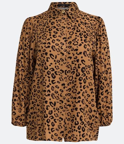 Camisa en Crepé con Estampado Animal Print Jaguar y Manga Abullonada 5