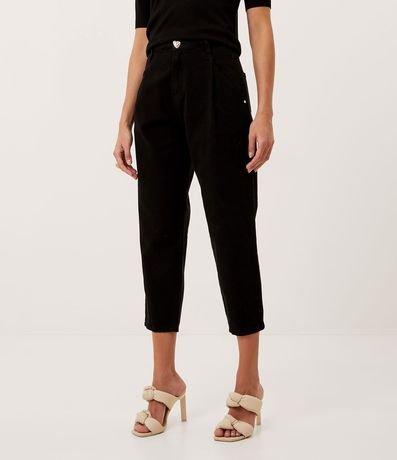 Pantalón Baggy en Sarga con Cintura Alta y Botón Corazón 2