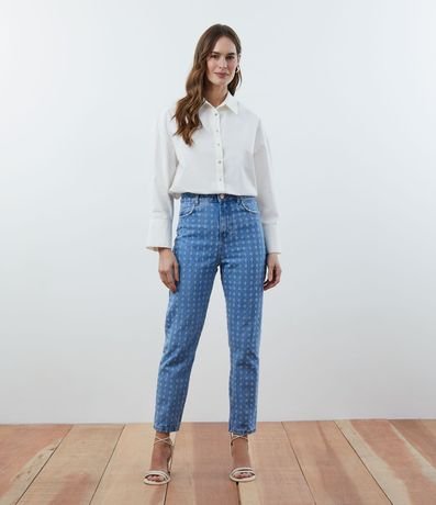 Pantalón Mom Jeans con Cintura Alta y Detalles Texturizados 1