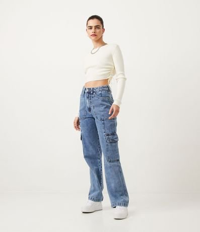 Pantalón Recto en Jeans con Bolsillos Cargos 1