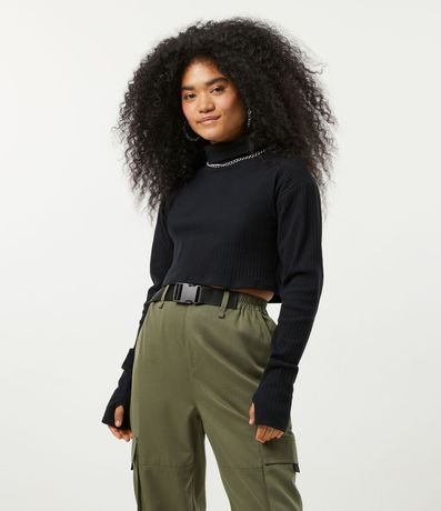 Blusa Cropped en Ribana Acanelada con Cuello Alto 1