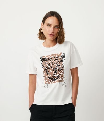 Blusa T-shirt en Algodón con Estampado Onça Strass 1
