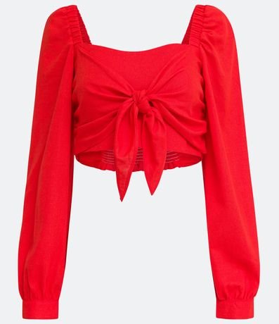 Blusa Cropped en Lino con lazo Frontal 7