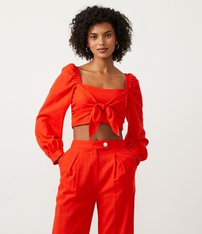 Blusa Cropped en Lino con lazo Frontal 1