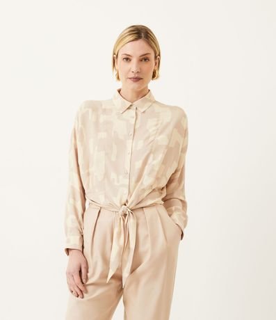 Camisa en Crepé con lazo Frontal y Estampado Geométrica