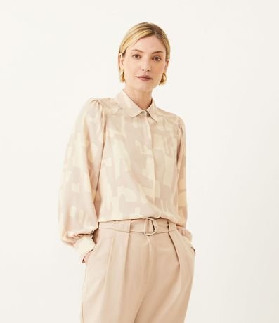 Camisa en Crepé con Manga Abullonada y Estampado Abstracto