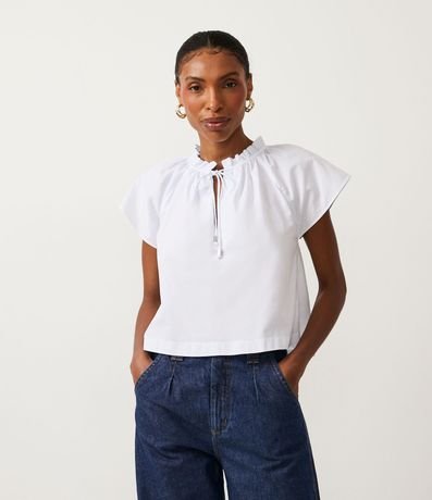Blusa en Tricolina con Cuello Pliegado 1