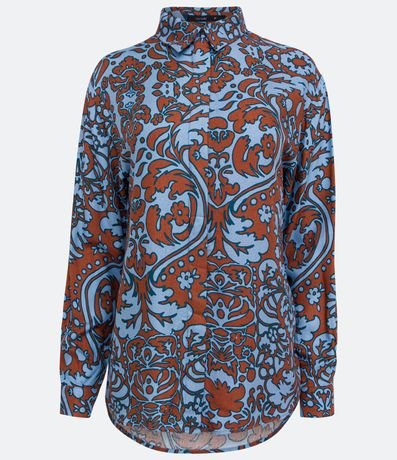 Camisa Alargada en Crepé con Estampado de Arabescos 6