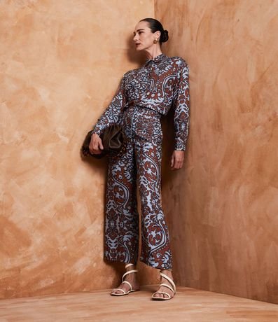 Camisa Alargada en Crepé con Estampado de Arabescos 2