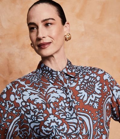 Camisa Alargada en Crepé con Estampado de Arabescos 4