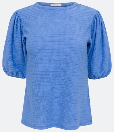 Blusa Texturizada con Cuello redondo y Manga Abullonada 5