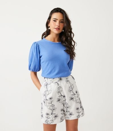 Blusa Texturizada con Cuello redondo y Manga Abullonada