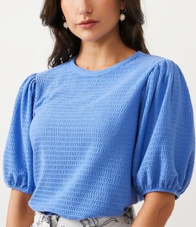 Blusa Texturizada con Cuello redondo y Manga Abullonada 4