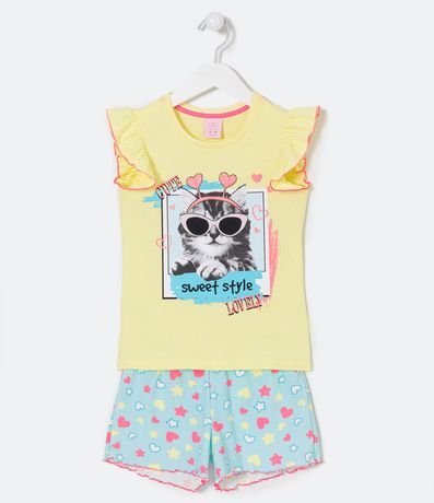 Pijama Corto Infantil con Estampado de Gatito - Talle 5 a 14 años 1