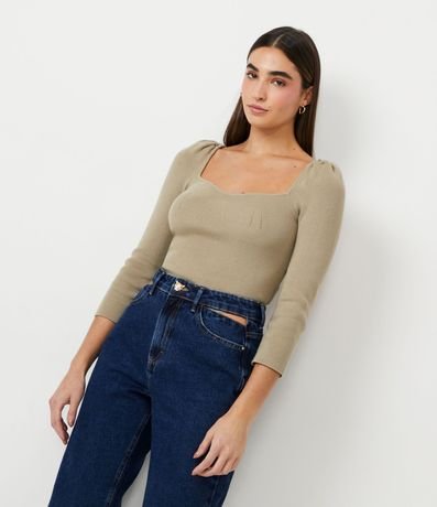 Blusa de Punto con Escote Corazón y Hombreras