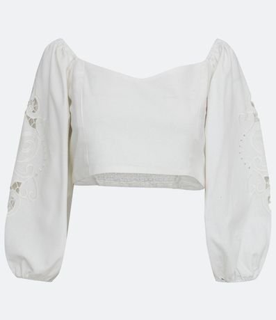 Blusa Corta en Algodón con Bordado y Manga Abullonada 6