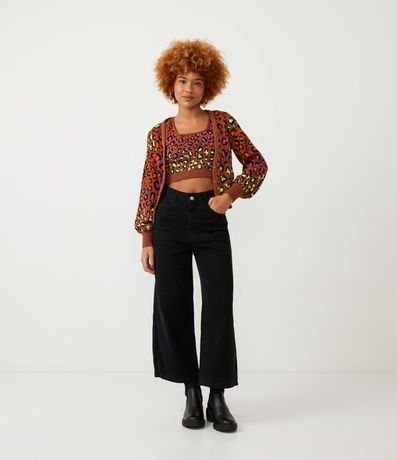Pantalón Pantacourt en Sarga y Estampado Interna 1