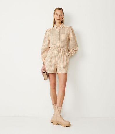 Short Clochard Estampado Cuadrillé con Botones Metalizados