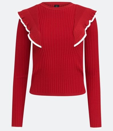 Blusa en Tejido de Punto con Manga Larga y Volantes en los Hombros 1