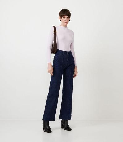 Blusa Básica en Tejido de Punto Acanalada con Cuello Alto 2