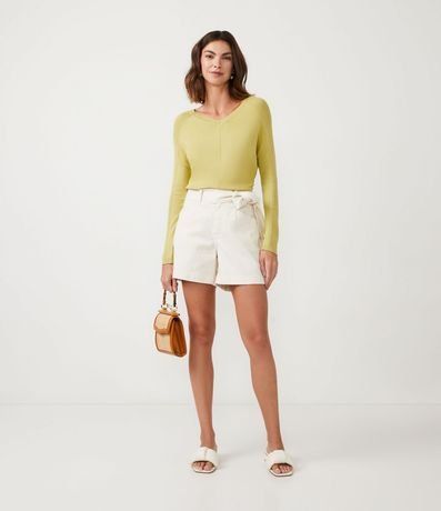 Blusa de Punto con Escote V Texturizada con Barra Mullet 2