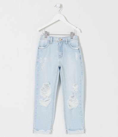 Pantalón Infantil en Jeans con Desgastes y Barra Doblada - Talle 5 a 14 años 1