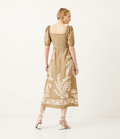 Vestido New Midi en Lino con Manga 3/4 y Estampado de Follaje 2