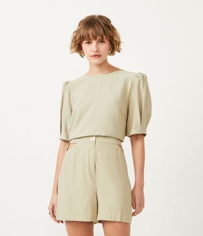 Blusa en Viscosa con Manga Abullonada y Abotonado en la Espalda 1