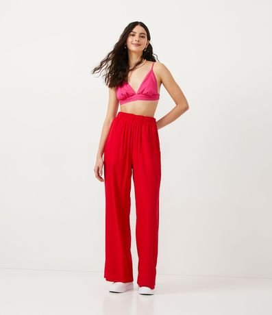 Pantalón Wide Leg en Viscolino con Cintura Elástica y Bolsillos