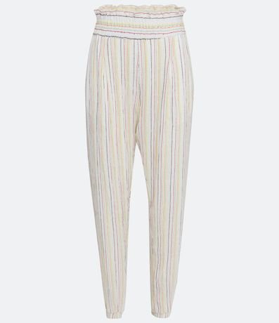 Pantalón Carrot Cintura Alta en Algodón con Hilo Teñido Contrastante 5