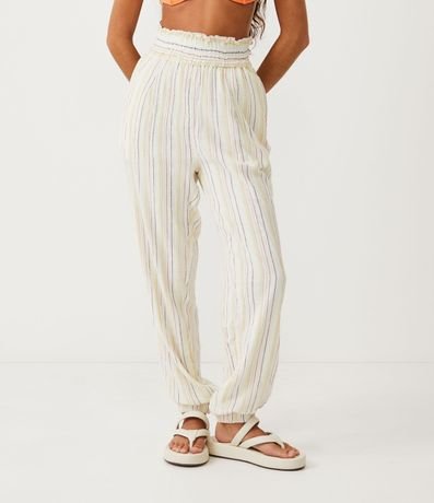 Pantalón Carrot Cintura Alta en Algodón con Hilo Teñido Contrastante 2