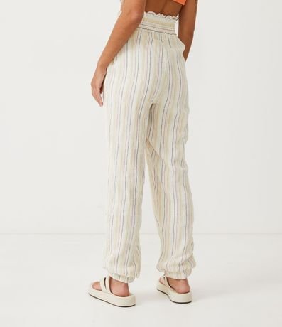 Pantalón Carrot Cintura Alta en Algodón con Hilo Teñido Contrastante 3